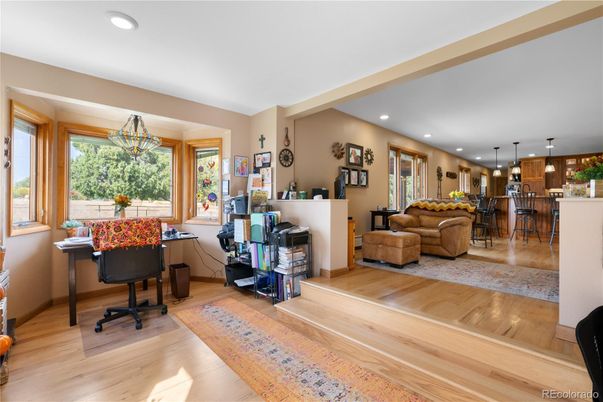 Home Office, Interior, Pendant Lights, Recessed Lighting, Wood Texture Flooring