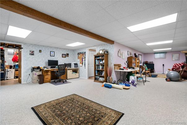 Home Office, Interior, Recessed Lighting, Wooden Beams