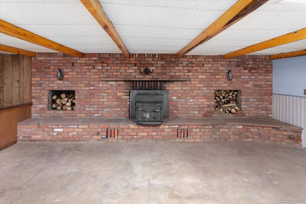 Fireplace, Interior, Stone Walls, Wooden Beams