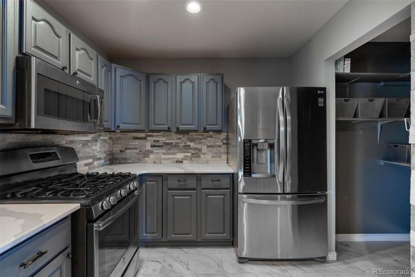 Interior, Kitchen, Marble, Recessed Lighting, Stainless Steel Appliances