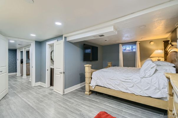 Bedroom, Interior, Recessed Lighting, Wood Texture Flooring
