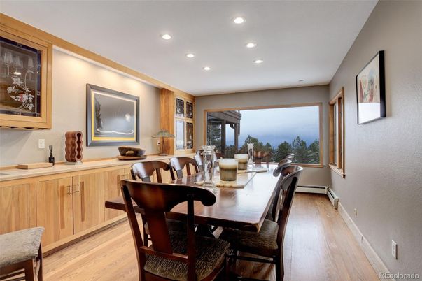 Dining room, Interior, Recessed Lighting, Wood Texture Flooring