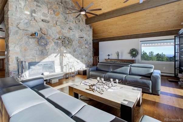 Fireplace, Interior, Living room, Stone Walls, Wooden Beams, Wooden Ceilings, Wood Texture Flooring