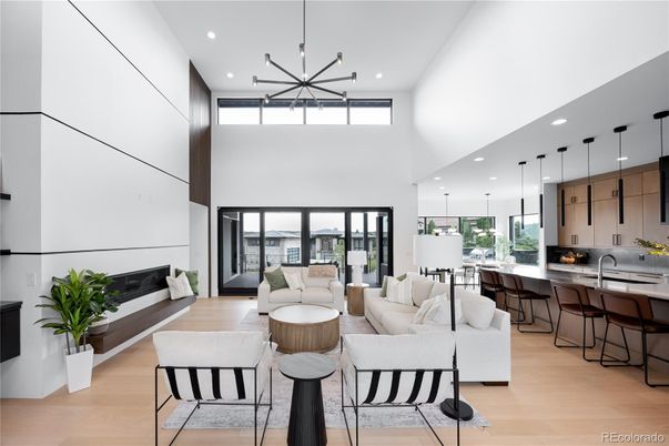 Interior, Kitchen, Living room, Pendant Lights, Recessed Lighting, Wood Texture Flooring