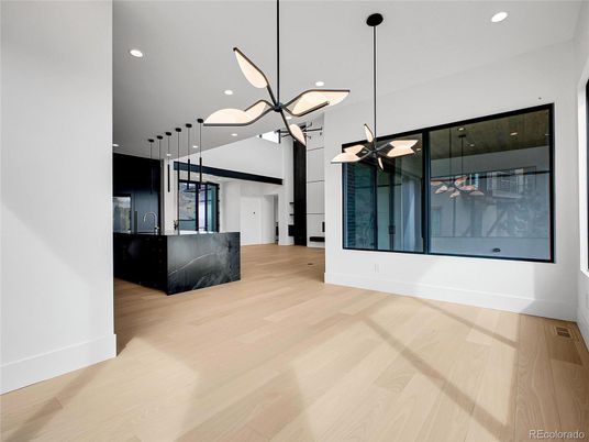 Interior, Kitchen, Pendant Lights, Recessed Lighting, Wood Texture Flooring
