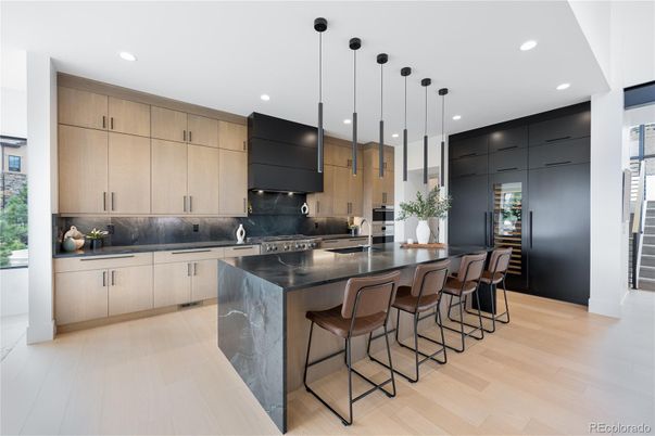 Interior, Kitchen, Pendant Lights, Recessed Lighting, Wood Texture Flooring