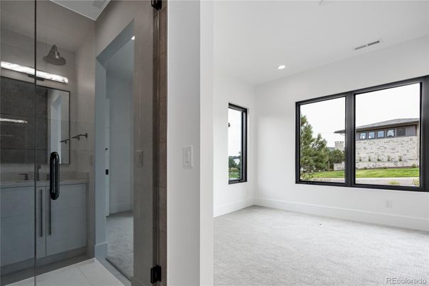 Bathroom, Empty room, Glass Shower, Interior, Recessed Lighting