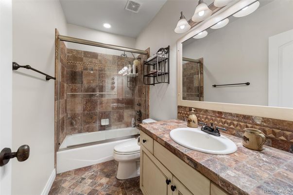 Bathroom, Glass Shower, Interior, Recessed Lighting, Tile Countertops