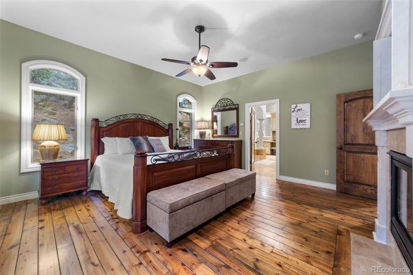 Bedroom, Fireplace, Interior, Wood Texture Flooring