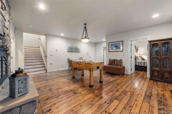 Game Room, Interior, Pendant Lights, Recessed Lighting, Wood Texture Flooring