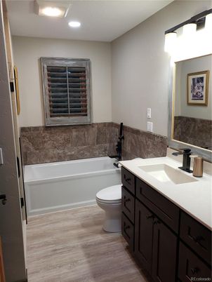 Bathroom, Interior, Recessed Lighting, Wood Texture Flooring
