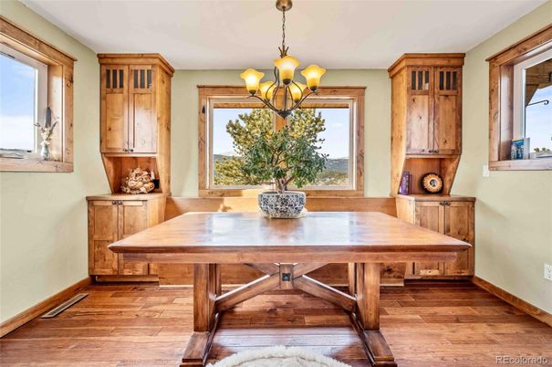 Chandelier, Dining room, Interior, Wood Texture Flooring