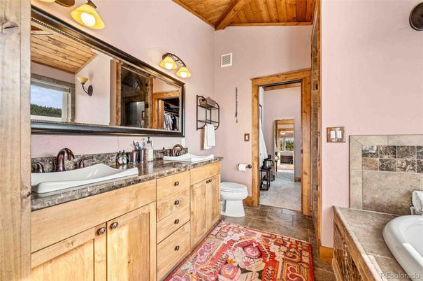Bathroom, Dual Sink Vanities, Interior, Wooden Ceilings