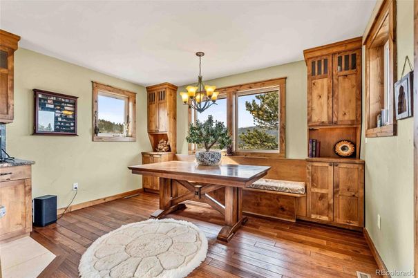 Chandelier, Dining room, Interior, Wood Texture Flooring