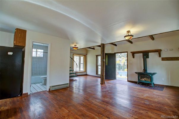 Bathroom, Empty room, Fireplace, Interior, Wood Texture Flooring