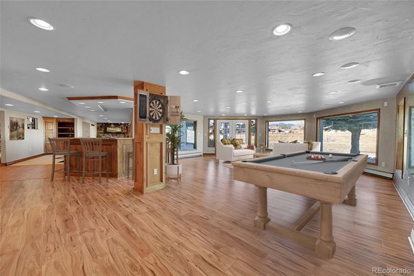 Billiard Table, Game Room, Interior, Recessed Lighting, Wood Texture Flooring