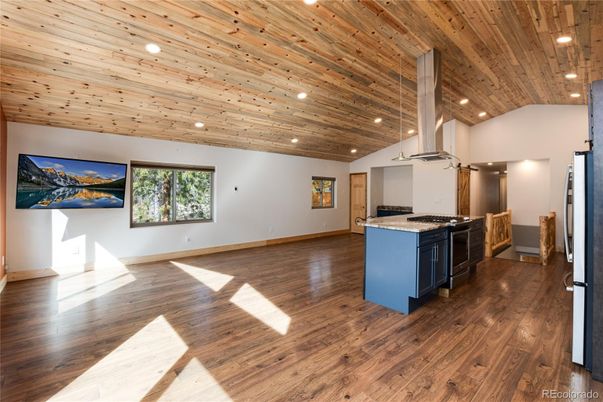 Interior, Kitchen, Pendant Lights, Recessed Lighting, Wooden Ceilings, Wood Texture Flooring