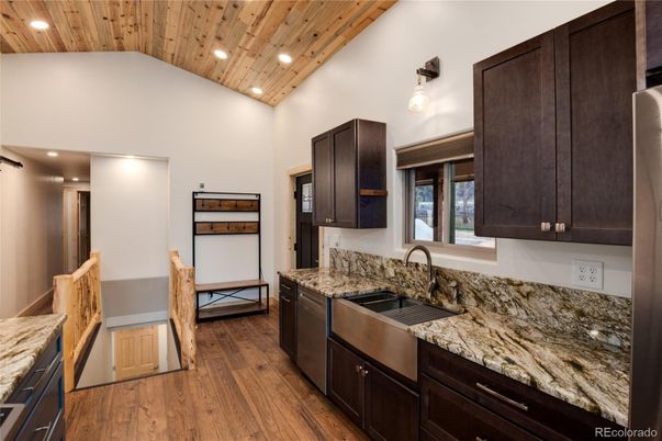 Interior, Kitchen, Recessed Lighting, Wooden Ceilings, Wood Texture Flooring