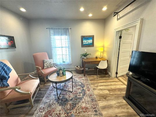 Home Office, Interior, Living room, Recessed Lighting, Wood Texture Flooring