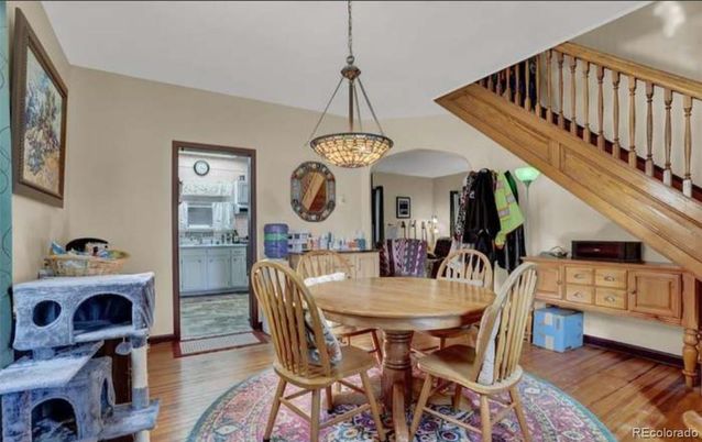 Chandelier, Dining room, Interior, Pendant Lights, Wood Texture Flooring