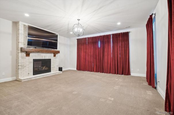 Chandelier, Empty room, Fireplace, Interior, Recessed Lighting