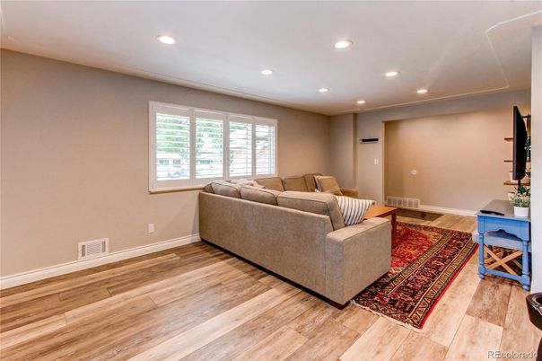 Interior, Living room, Recessed Lighting, Wood Texture Flooring