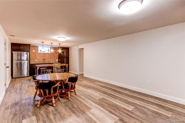 Dining room, Interior, Kitchen, Stainless Steel Appliances, Wood Texture Flooring