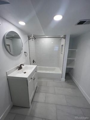 Bathroom, Dual Sink Vanities, Interior, Marble, Recessed Lighting