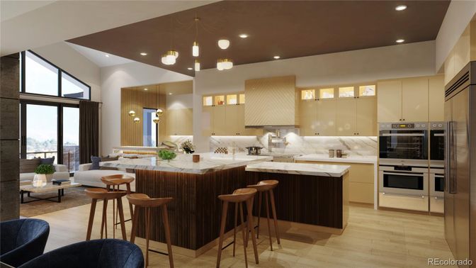 Interior, Kitchen, Living room, Pendant Lights, Recessed Lighting, Stainless Steel Appliances, Wood Texture Flooring