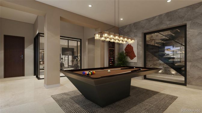 Billiard Table, Game Room, Interior, Pendant Lights, Recessed Lighting