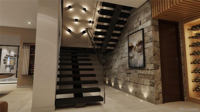Interior, Recessed Lighting, Stone Walls, Wine Storage