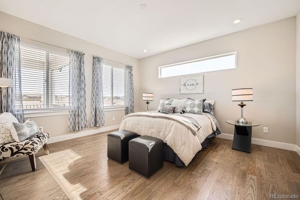 Bedroom, Interior, Recessed Lighting, Wood Texture Flooring