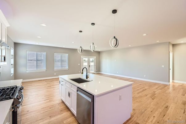 Interior, Kitchen, Pendant Lights, Recessed Lighting, Wood Texture Flooring