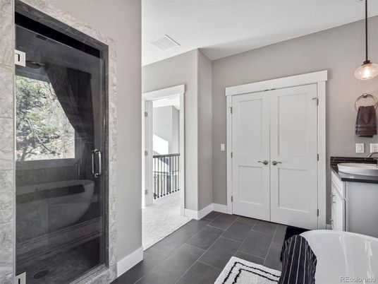 Bathroom, Glass Shower, Interior, Pendant Lights