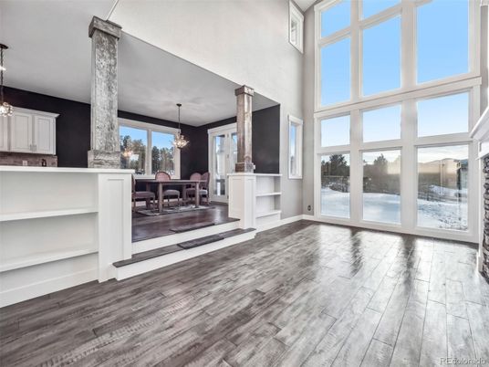 Chandelier, Dining room, Interior, Pendant Lights, Wood Texture Flooring