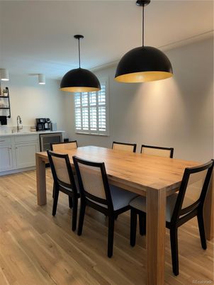 Dining room, Interior, Kitchen, Pendant Lights, Wood Texture Flooring