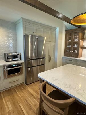 Interior, Kitchen, Stainless Steel Appliances, Wooden Beams, Wood Texture Flooring