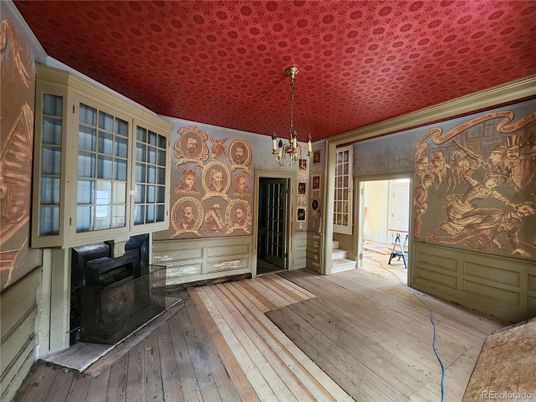 Chandelier, Fireplace, Interior, Wood Texture Flooring