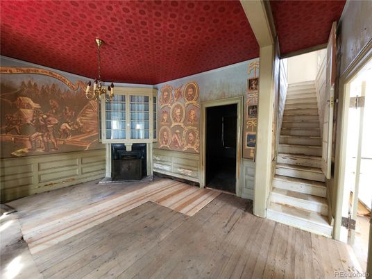 Chandelier, Empty room, Fireplace, Interior, Wood Texture Flooring