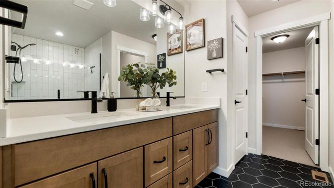 Bathroom, Dual Sink Vanities, Interior, Recessed Lighting, Walk-in Closets
