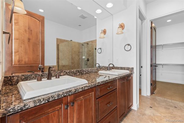 Bathroom, Dual Sink Vanities, Glass Shower, Interior, Recessed Lighting, Walk-in Closets
