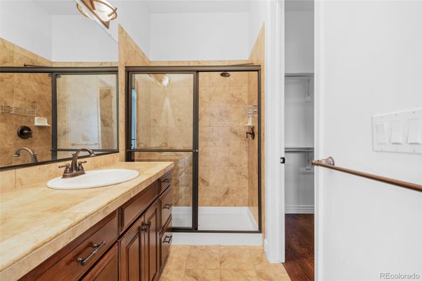 Bathroom, Dual Sink Vanities, Glass Shower, Interior, Tile Countertops