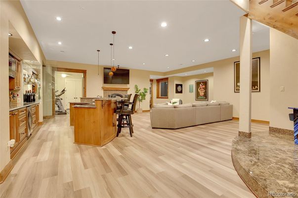 Interior, Kitchen, Living room, Pendant Lights, Recessed Lighting, Wood Texture Flooring