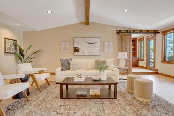 Interior, Living room, Recessed Lighting, Wooden Beams, Wood Texture Flooring