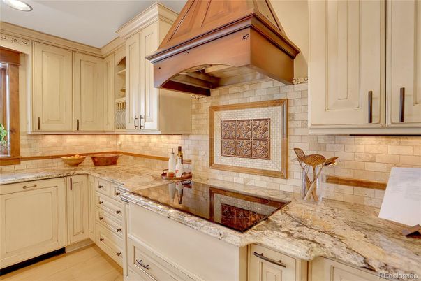 Interior, Kitchen, Recessed Lighting, Stone Walls, Wood Texture Flooring