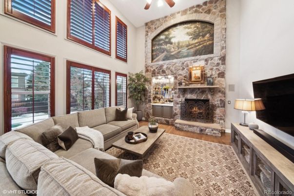 Fireplace, Interior, Living room, Stone Walls, Wood Texture Flooring