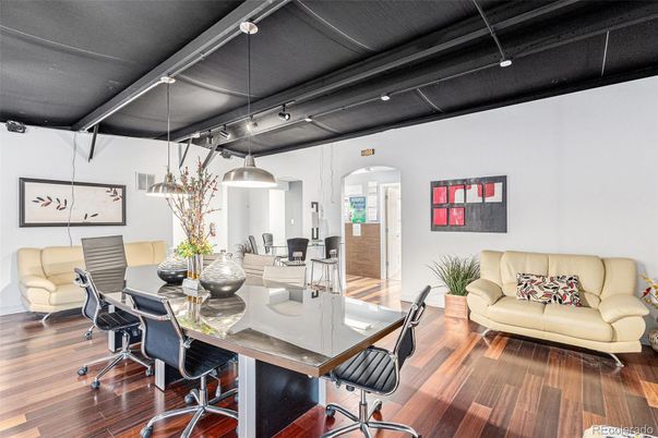 Home Office, Interior, Pendant Lights, Wood Texture Flooring