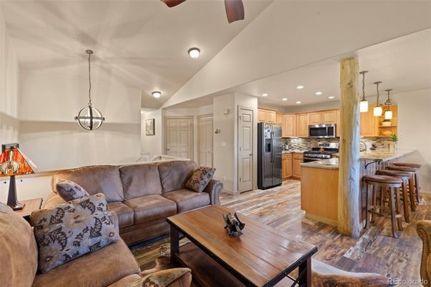 Interior, Kitchen, Living room, Pendant Lights, Recessed Lighting, Stainless Steel Appliances, Wood Texture Flooring