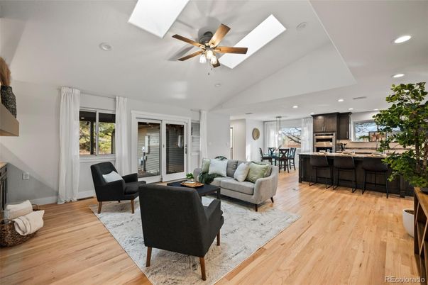 Dining room, Interior, Kitchen, Living room, Pendant Lights, Recessed Lighting, Stainless Steel Appliances, Wood Texture Flooring