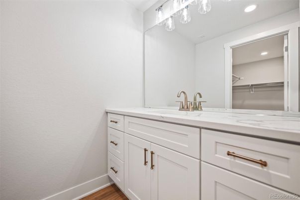 Bathroom, Interior, Recessed Lighting, Walk-in Closets, Wood Texture Flooring